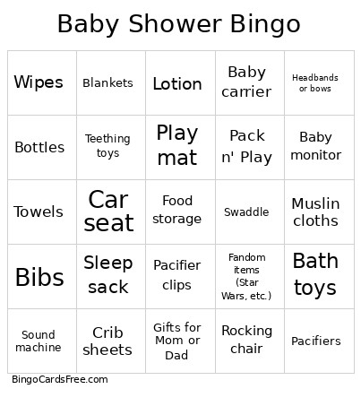 Baby Shower Gift Bingo Card