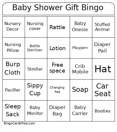 Baby Shower Gift Bingo Card