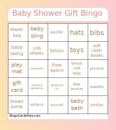 Baby Shower Gift Bingo Card 2