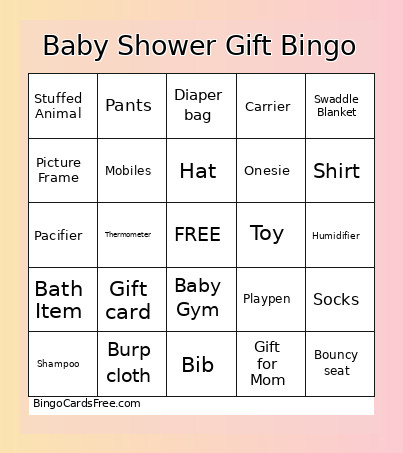 Baby Shower Gift Bingo Card