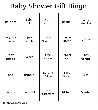 Baby Shower Gift Bingo Card