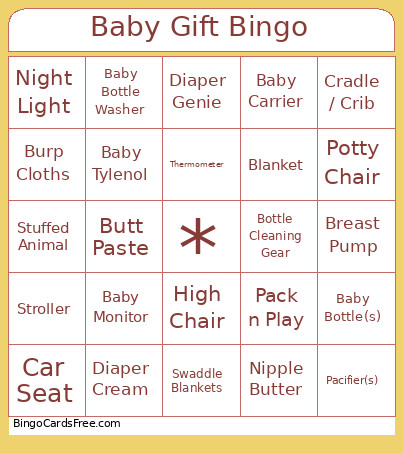 Baby Shower Gift V2 Bingo Card