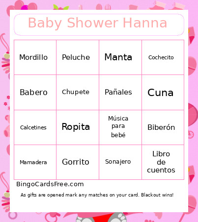 Baby Shower Hanna Bingo Card