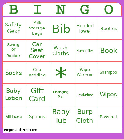 Baby Shower List Bingo Card