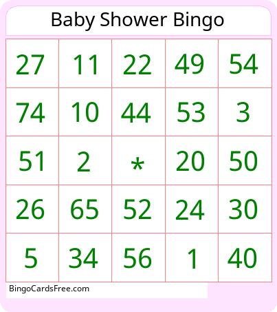 Baby Shower Number Bingo Cards Free Pdf Printable Game, Title: Baby Shower Bingo
