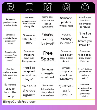 Baby Shower Phrases Bingo Card