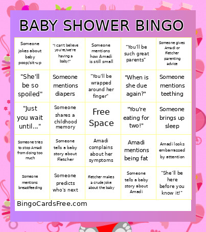Baby Shower Phrases Bingo Card