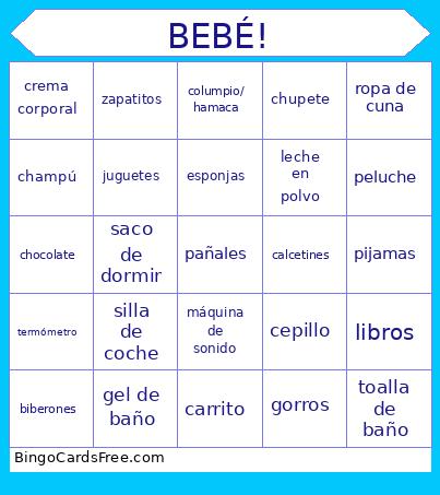 Baby Shower Regalos Bingo Card