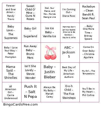 Baby Shower Singo Bingo Card