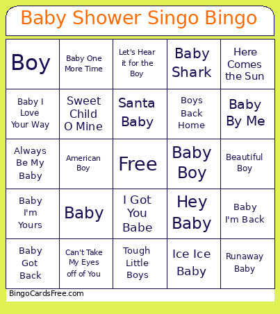 Baby Shower Singo Bingo Card