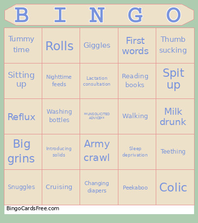 Baby Things Bingo Card