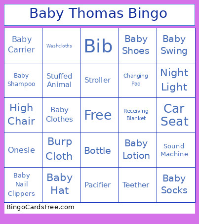 Baby Thomas Bingo Card