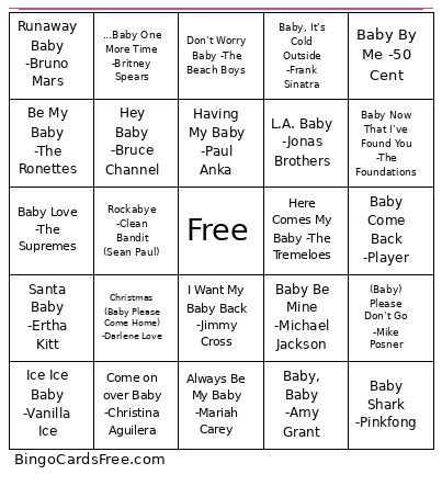 Baby Windy Bingo Card