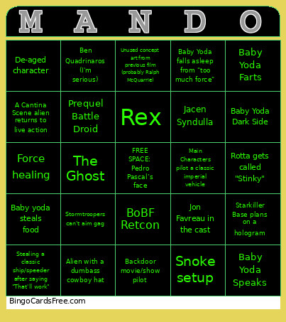 Baby Yoda Bingo Card