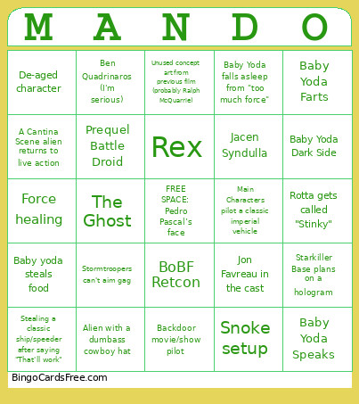 Baby Yoda Movie Bingo Card