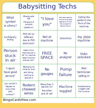 Babysitting Techs Bingo Card