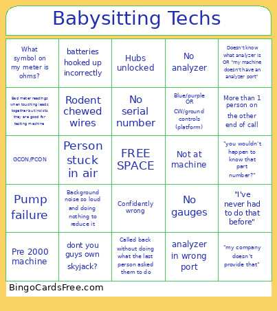 Babysitting Techs Bingo Card