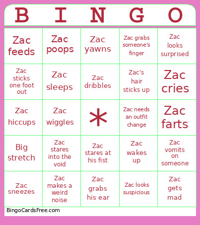 Babytime Bingo Card