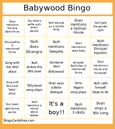 Babywood Bingo Card
