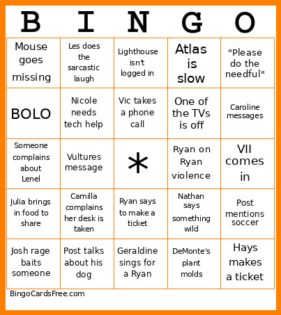 BAC Office Bingo Card