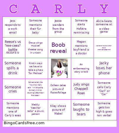 Bachelorette Bingo Card
