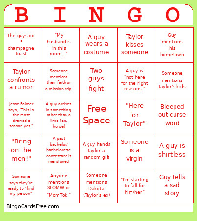 Bachelorette Bingo Card