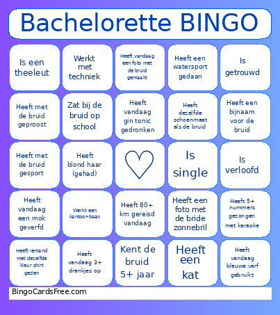 Bachelorette Bingo Card