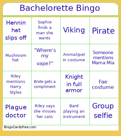 Bachelorette Bingo Card