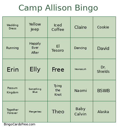 Bachelorette Bingo Card