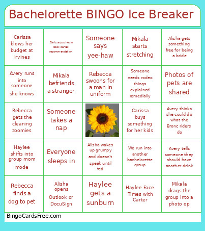 Bachelorette Ice Breaker Bingo Card