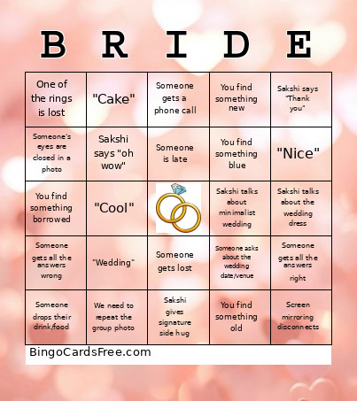 Bachelorette Party Bingo Card