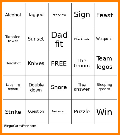 Bachelors Bingo Card