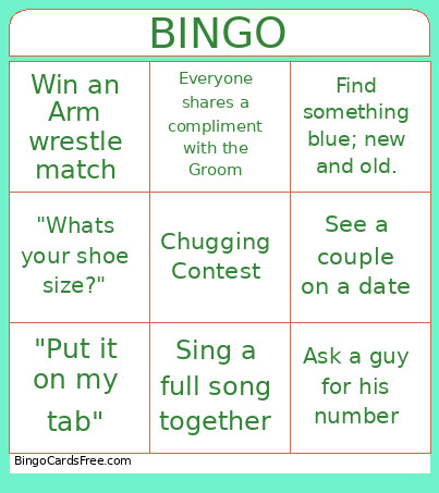 Bachlor Party Bingo Card