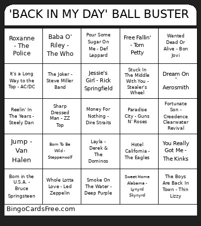 'BACK IN MY DAY' BALL BUSTER Bingo Card