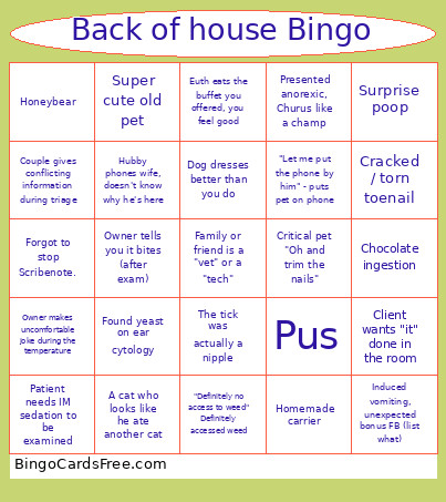 Back Of House Bingo Card