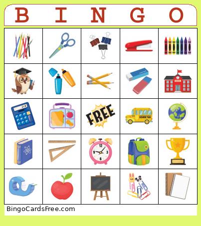 Back To School Bingo Card 2