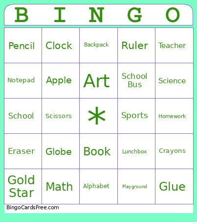 Back To School Bingo Card