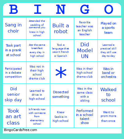 Back To School Bingo Card