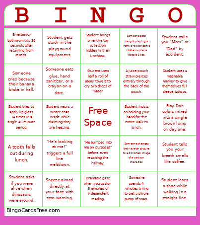 Back To School Bingo Card
