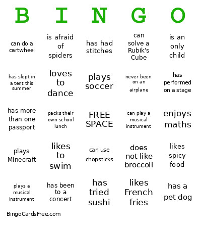 Back To School Bingo Card