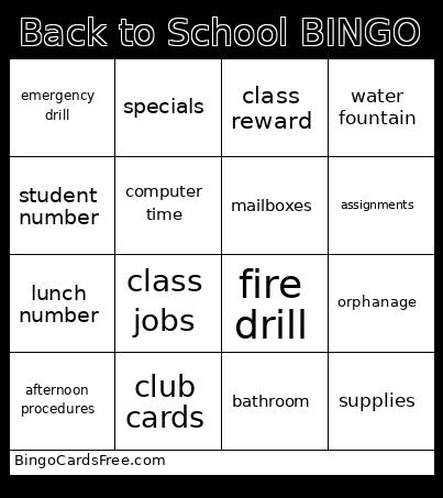 Back to School Bingo
