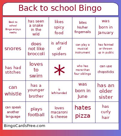 back to school bingo