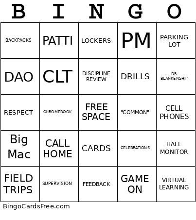 BACK TO SCHOOL Bingo Card