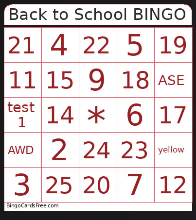 Back To School Bingo Card