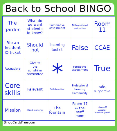 Back To School Bingo Card