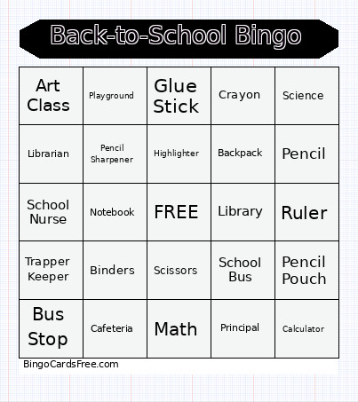 Back-to-School Bingo Card 2