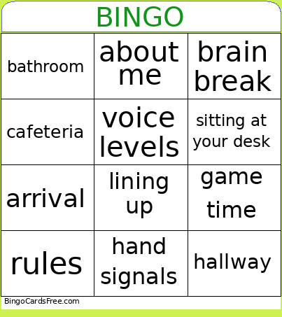 Back To School Bingo Card