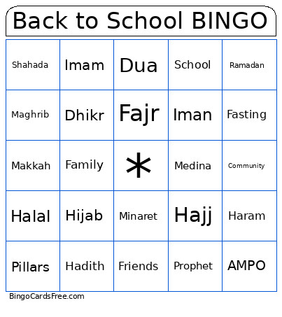 Back To School Bingo Card