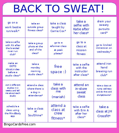 Back To Sweat Edu Bingo Card