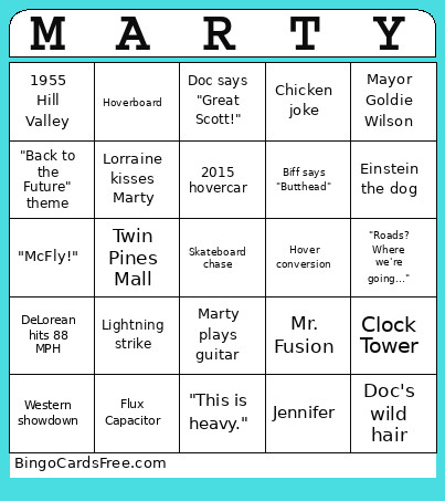 Back To The Future Bingo Card